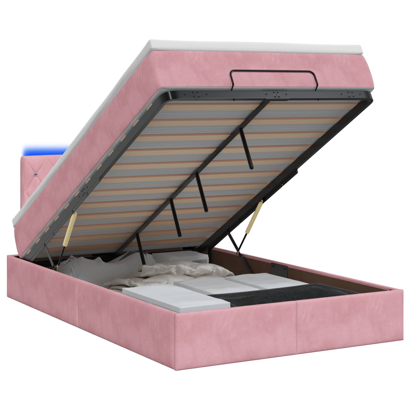Κρεβάτι Ottoman με Στρώμα και LED Ροζ 120 x 200 cm Βελούδο - Pakobazaar
