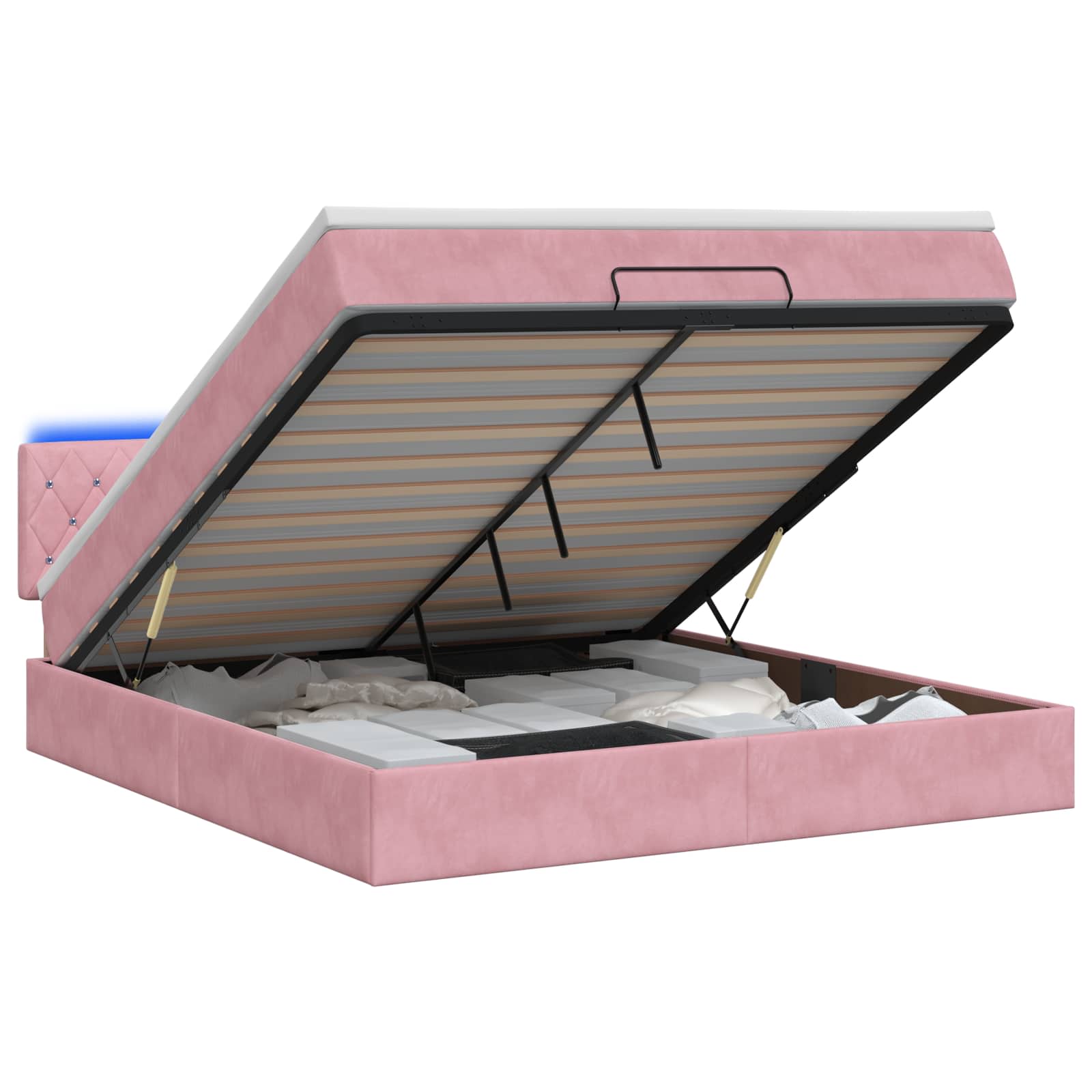 Κρεβάτι Ottoman με Στρώμα και LED Ροζ 160 x 200 cm Βελούδο - Pakobazaar