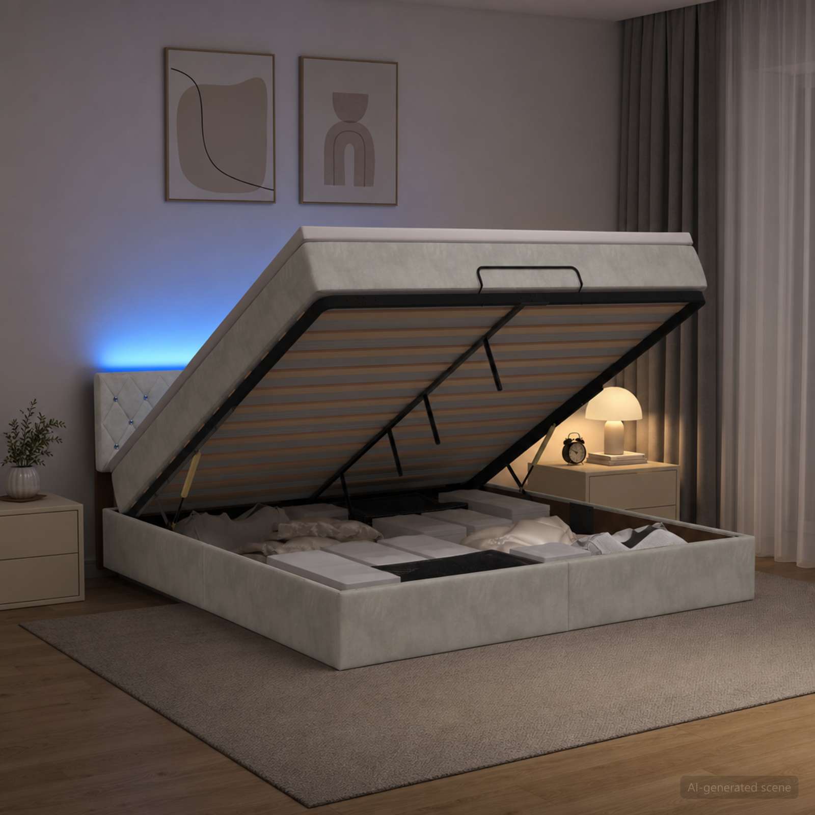 Κρεβάτι Ottoman με Στρώμα και LED Ανοιχτό γκρι 180 x 200 cm - Pakobazaar