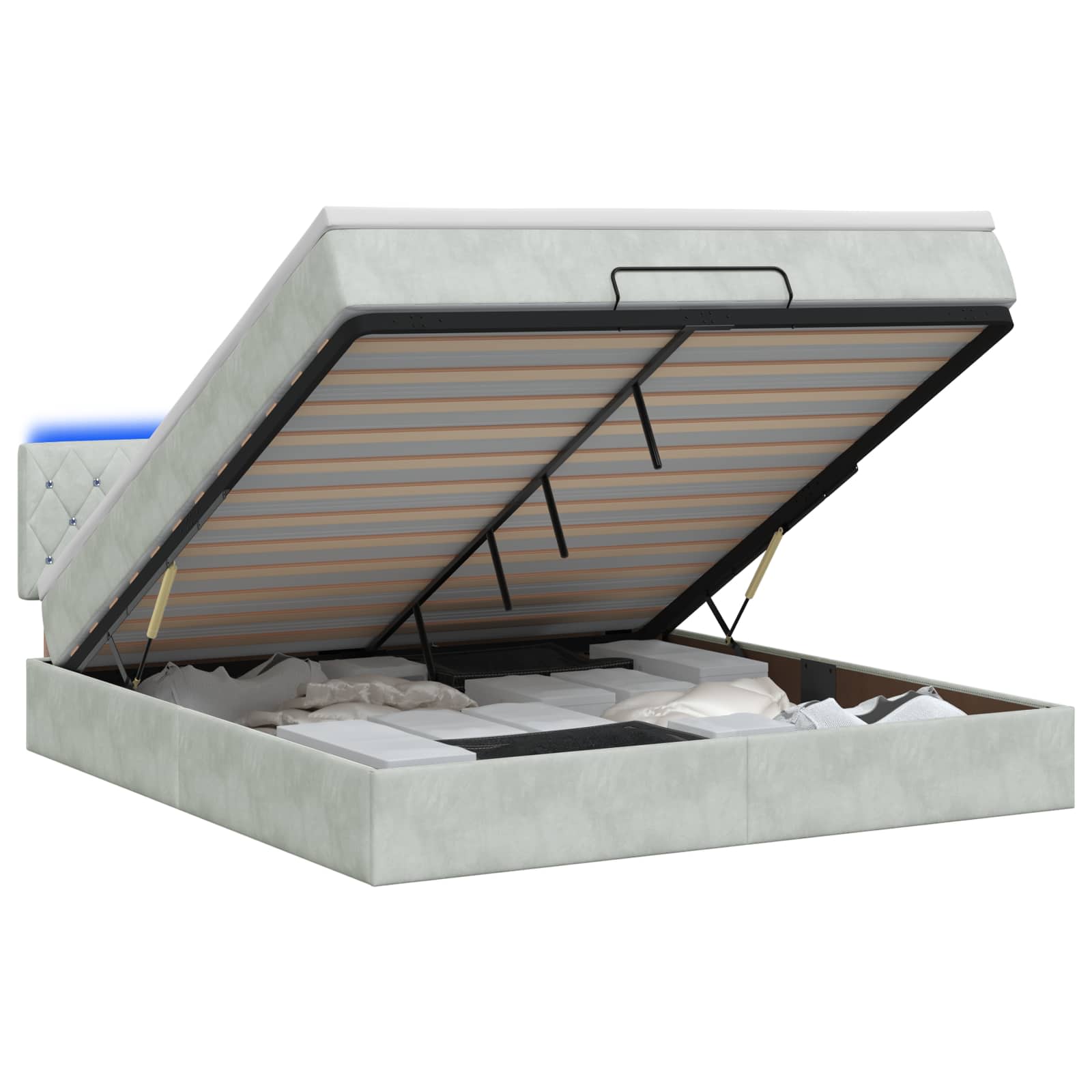 Κρεβάτι Ottoman με Στρώμα και LED Ανοιχτό γκρι 180 x 200 cm - Pakobazaar