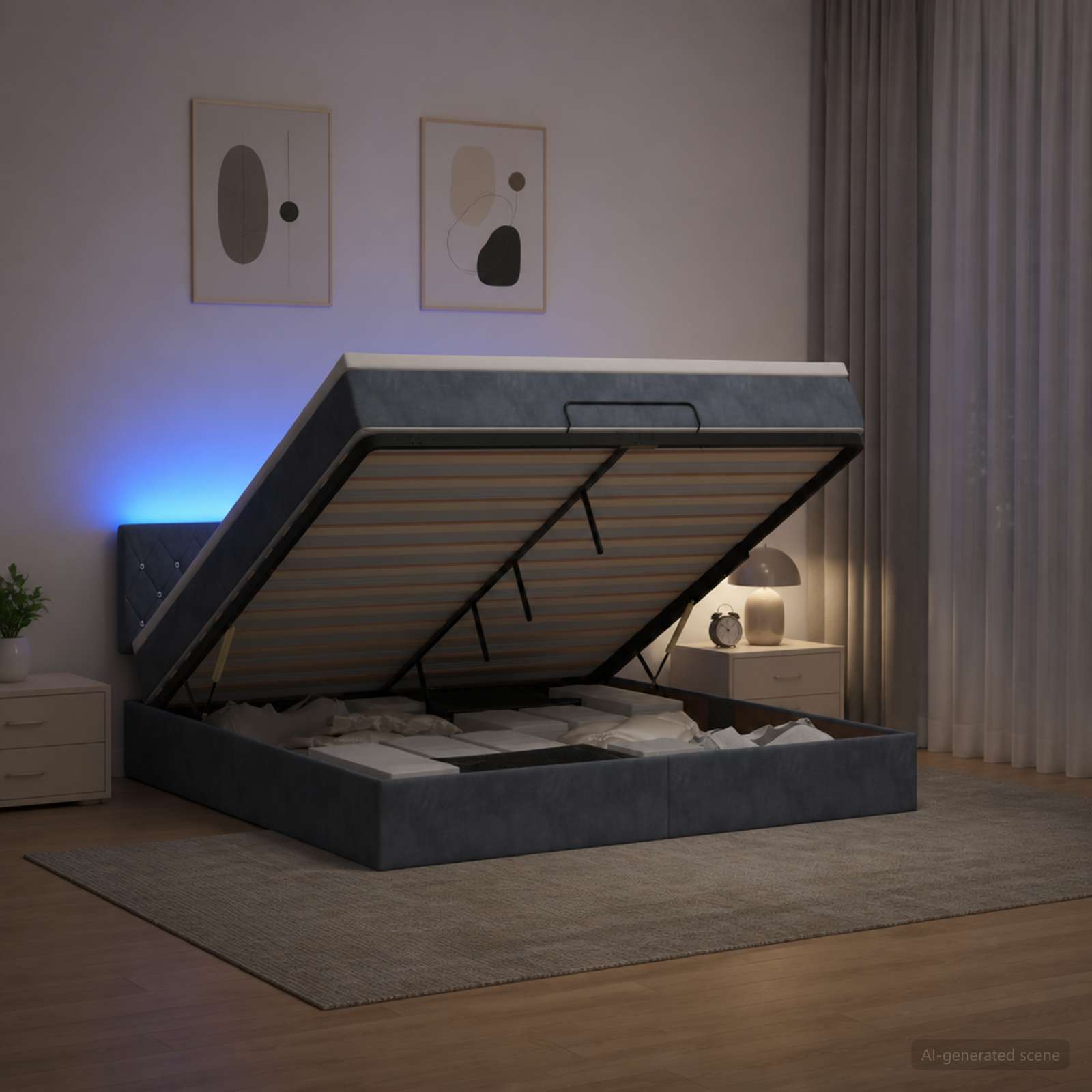 Κρεβάτι Ottoman με Στρώμα και LED Σκούρο Γκρι 180 x 200 cm - Pakobazaar