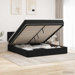 Κρεβάτι Ottoman με Στρώμα και LED Μαύρο 140 x 200 cm Βελούδο - Pakobazaar