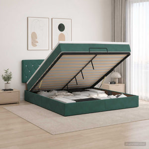 Κρεβάτι Ottoman με Στρώμα και LED Σκούρο Πράσινο 180 x 200 cm - Pakobazaar