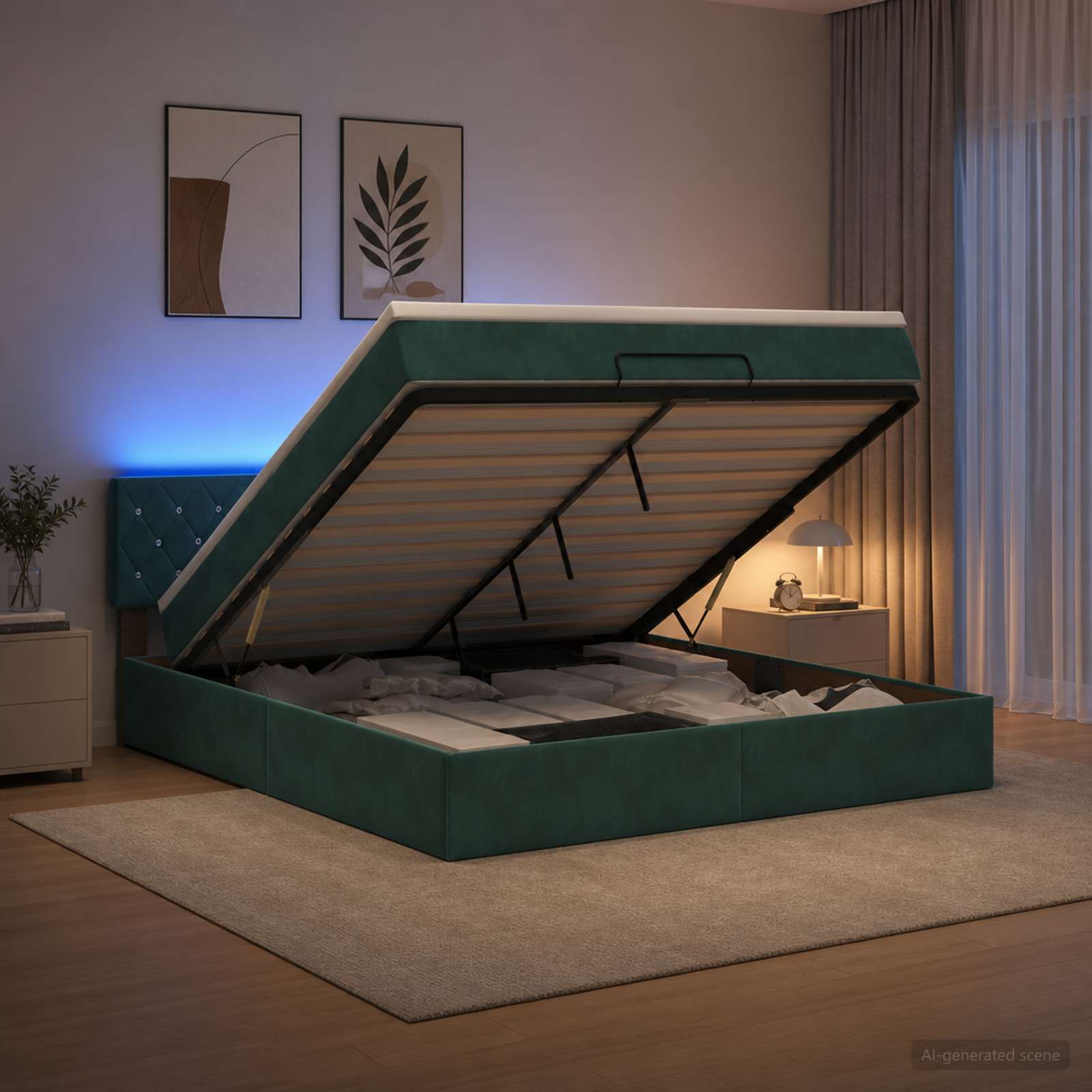 Κρεβάτι Ottoman με Στρώμα και LED Σκούρο Πράσινο 180 x 200 cm - Pakobazaar