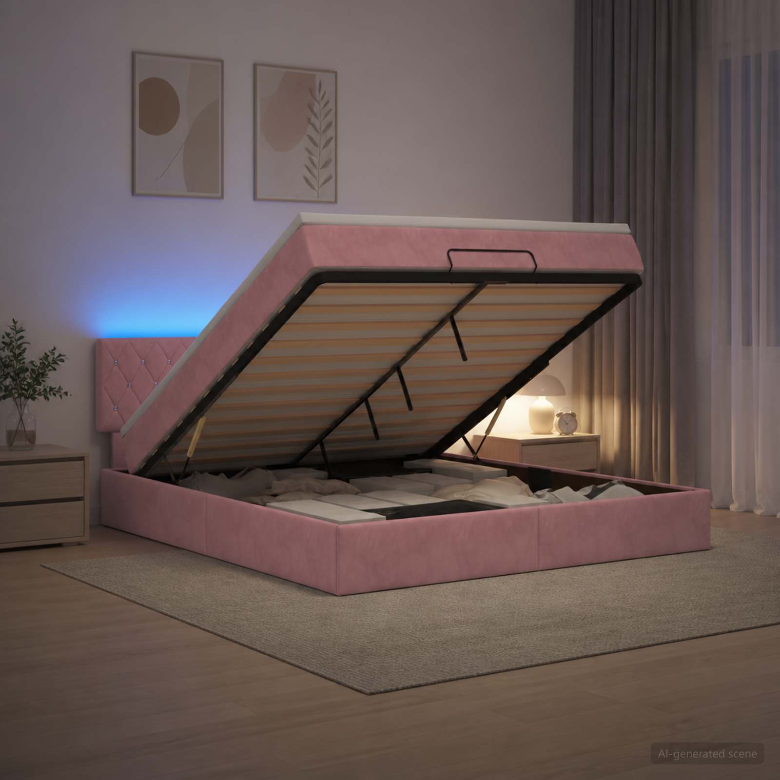 Κρεβάτι Ottoman με Στρώμα και LED Ροζ 160 x 200 cm Βελούδο - Pakobazaar