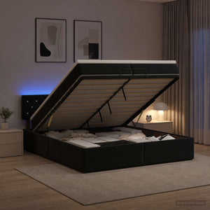 Κρεβάτι Ottoman με Στρώμα και LED Μαύρο 200 x 200 cm Βελούδο