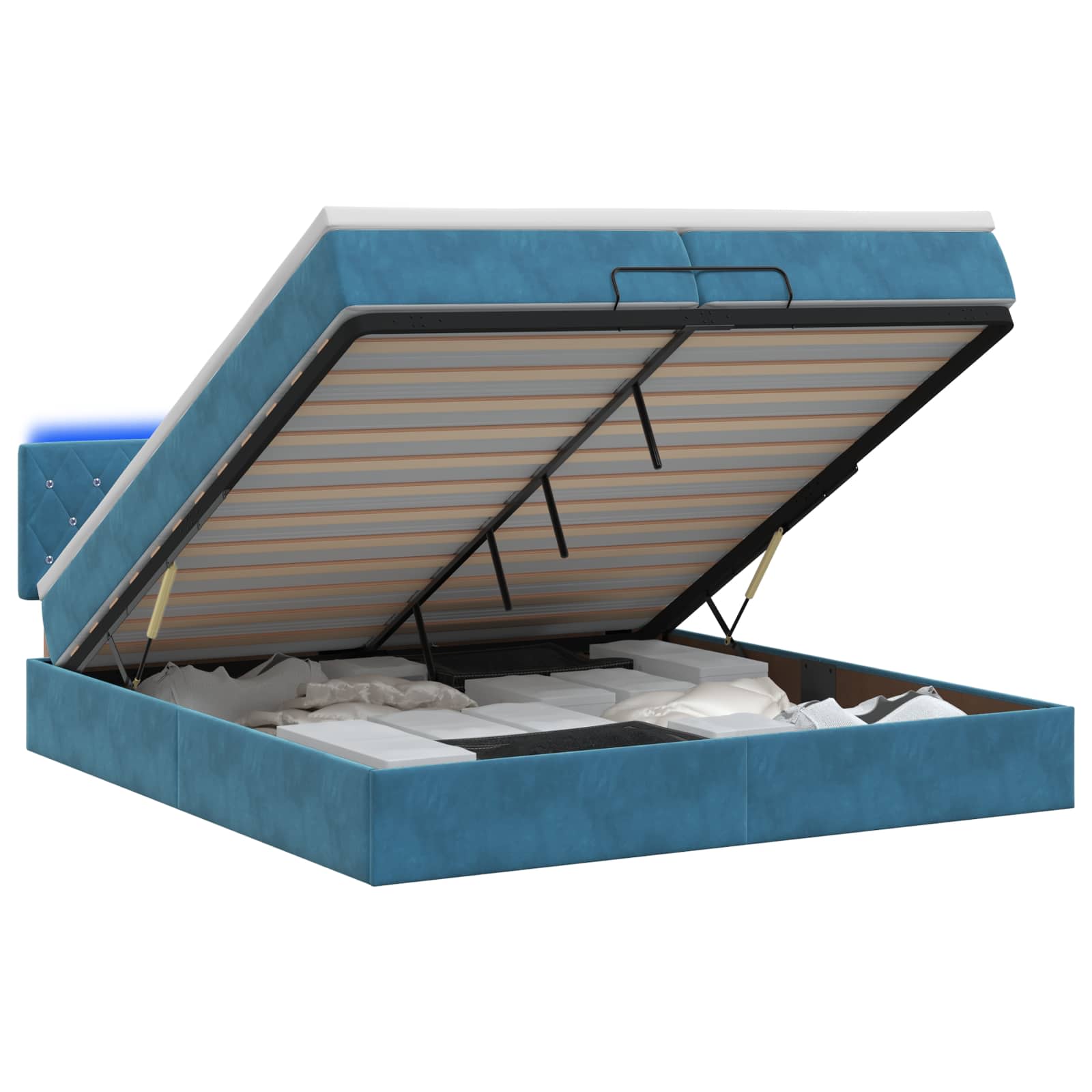 Κρεβάτι Ottoman με Στρώμα και LED Σκούρο Μπλε 200 x 200 cm - Pakobazaar