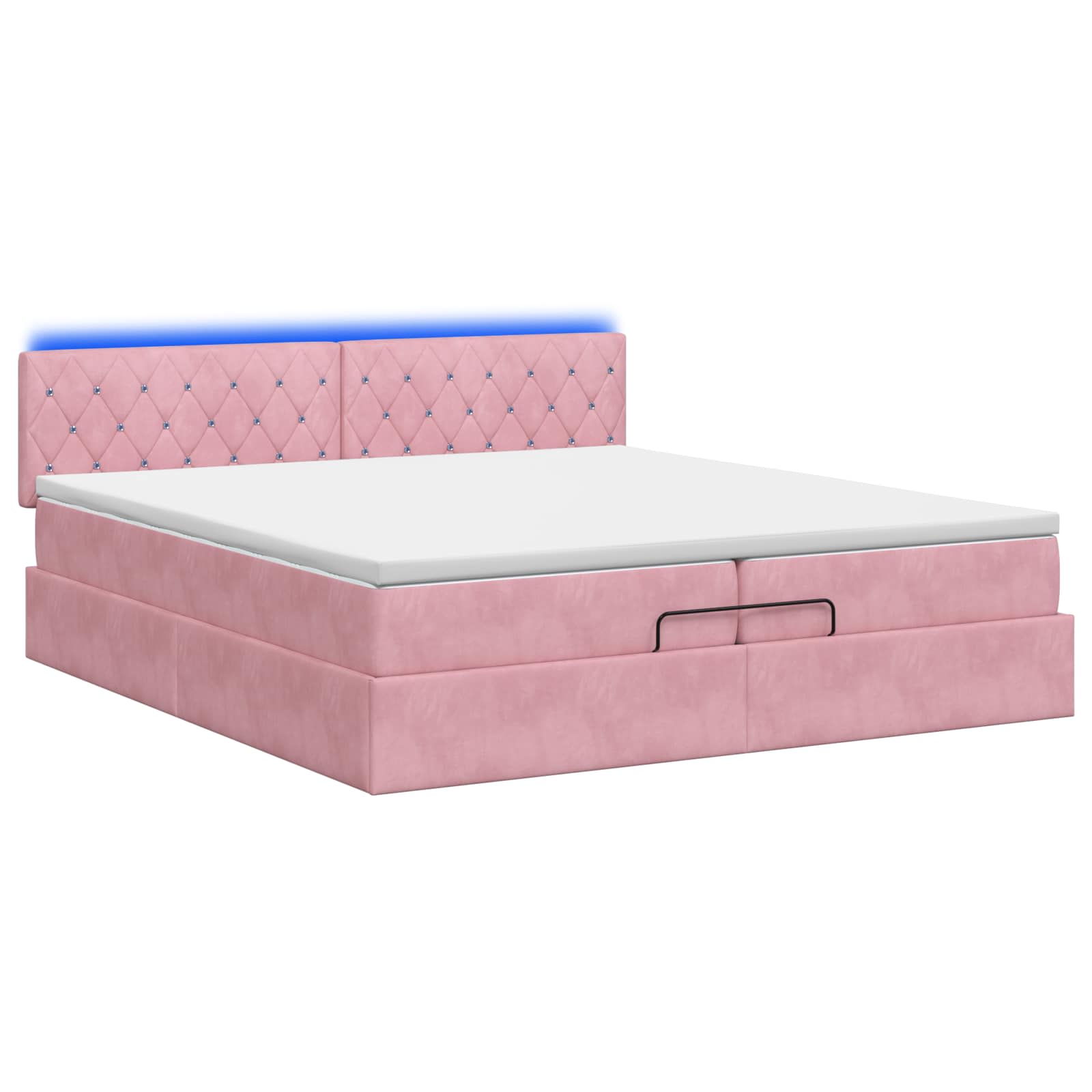 Κρεβάτι Ottoman με Στρώμα και LED Ροζ 200 x 200 cm Βελούδο