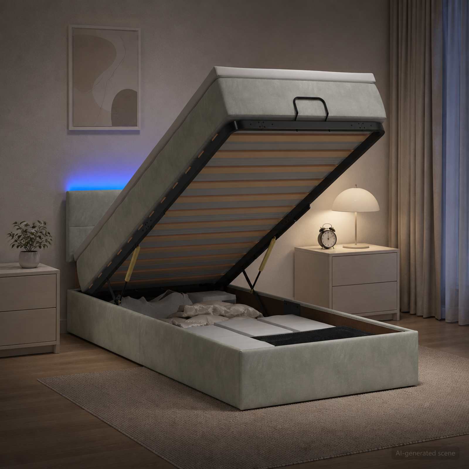 Κρεβάτι Ottoman με Στρώμα και LED Ανοιχτό γκρι 80 x 200 cm - Pakobazaar