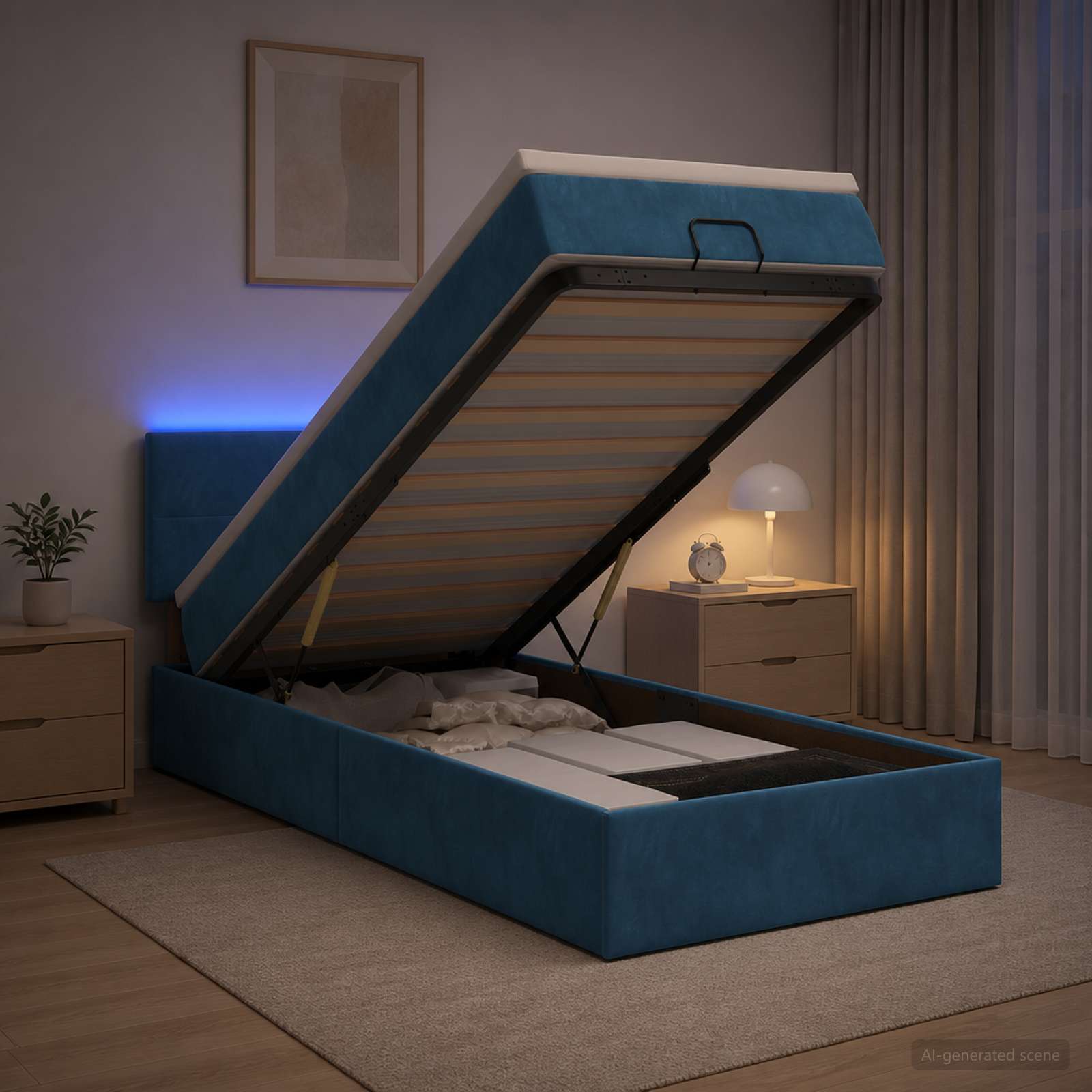 Κρεβάτι Ottoman με Στρώμα και LED Σκούρο Μπλε 90 x 190 cm - Pakobazaar