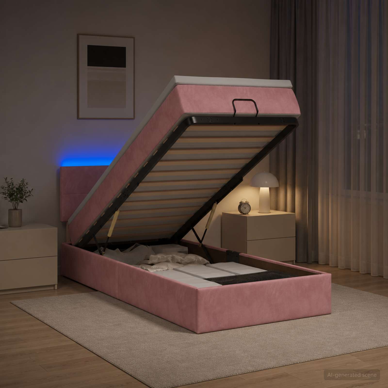 Κρεβάτι Ottoman με Στρώμα και LED Ροζ 80 x 200 cm Βελούδο - Pakobazaar