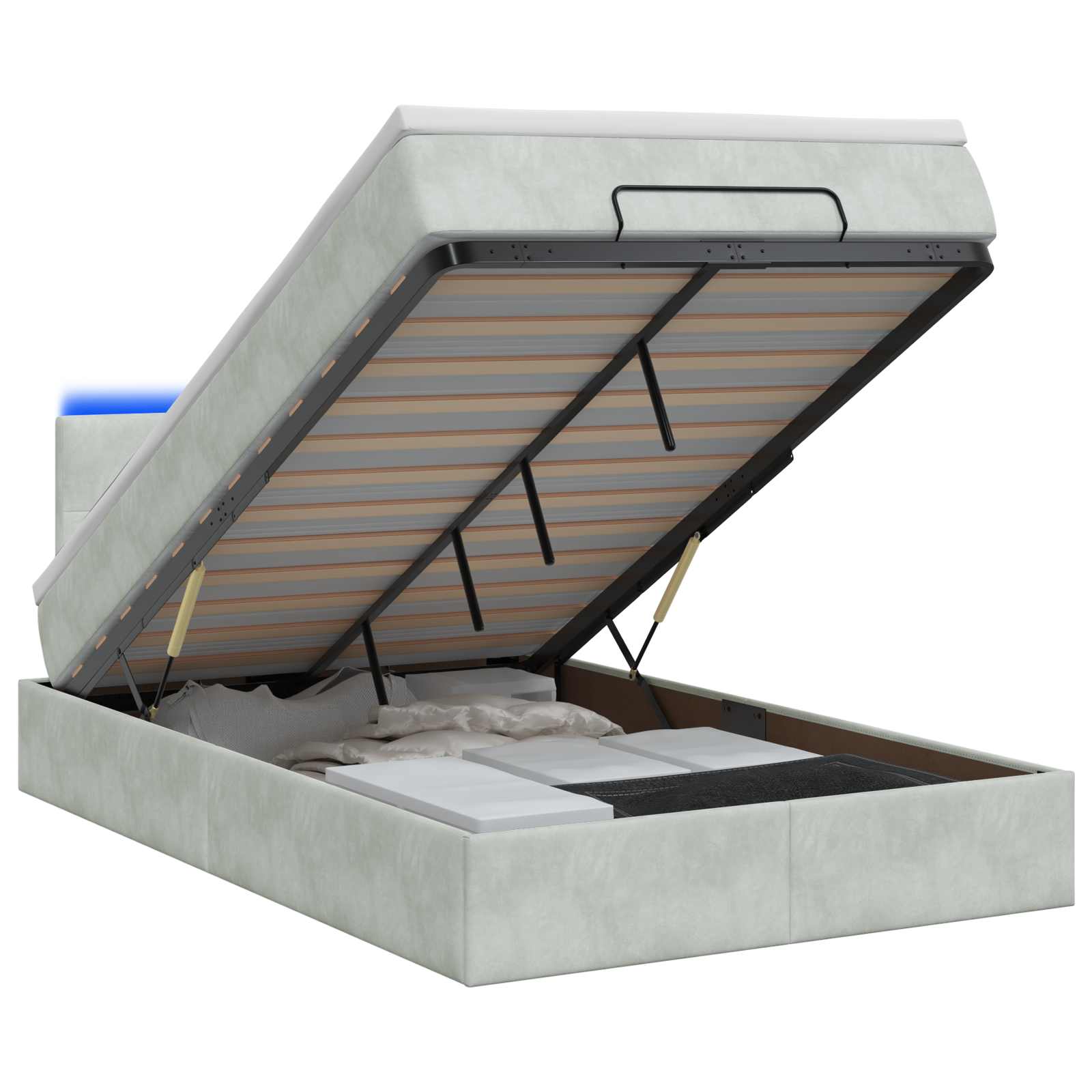 Κρεβάτι Ottoman με Στρώμα και LED Ανοιχτό γκρι 120 x 190 cm - Pakobazaar