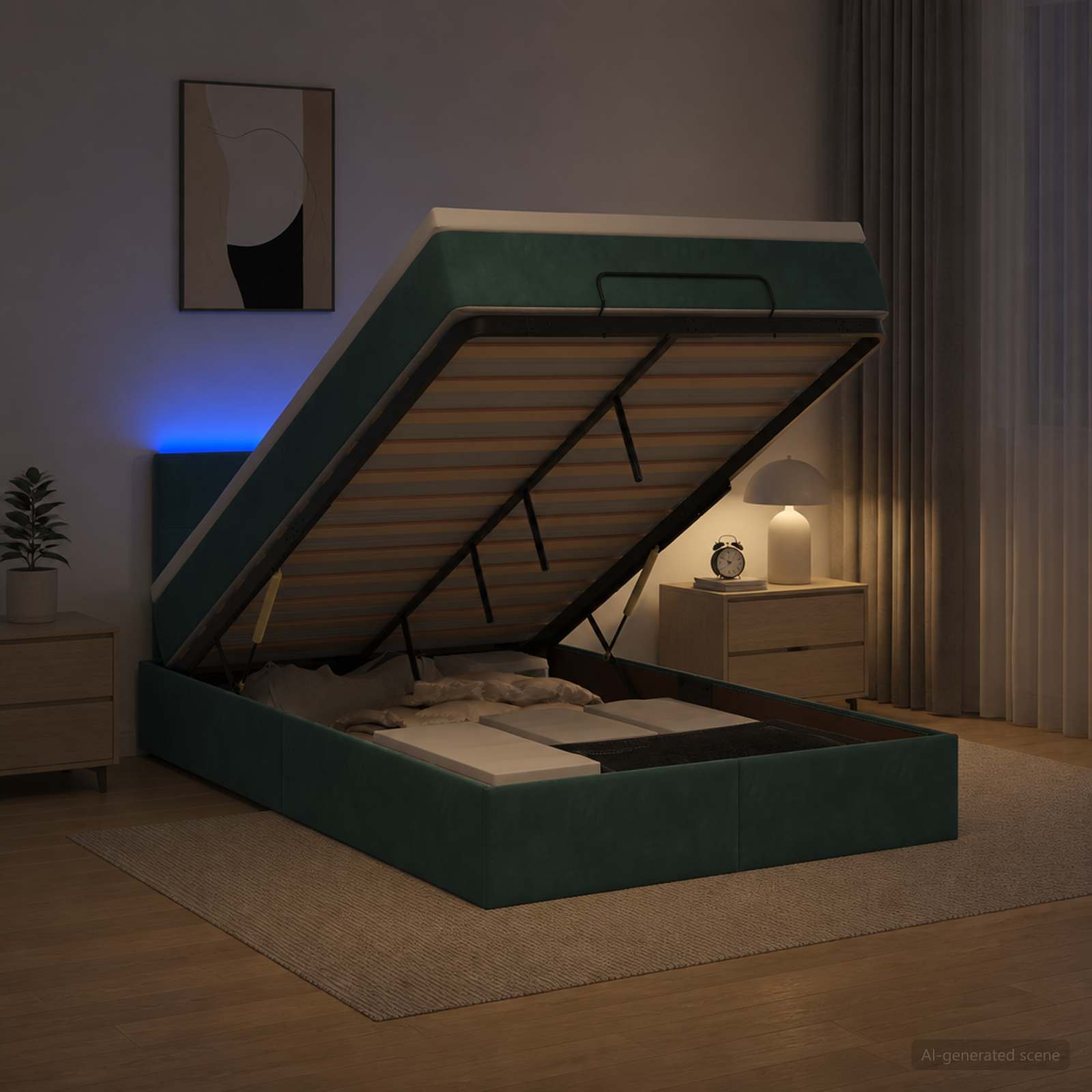 Κρεβάτι Ottoman με Στρώμα και LED Σκούρο Πράσινο 120 x 190 cm - Pakobazaar