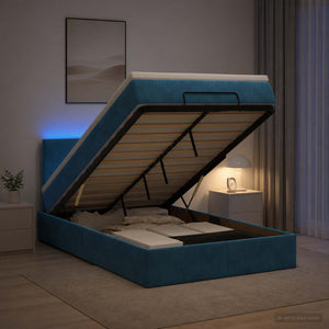 Κρεβάτι Ottoman με Στρώμα και LED Σκούρο Μπλε 120 x 190 cm