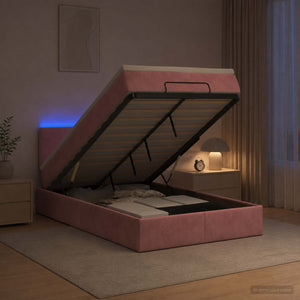 Κρεβάτι Ottoman με Στρώμα και LED Ροζ 120 x 200 cm Βελούδο - Pakobazaar