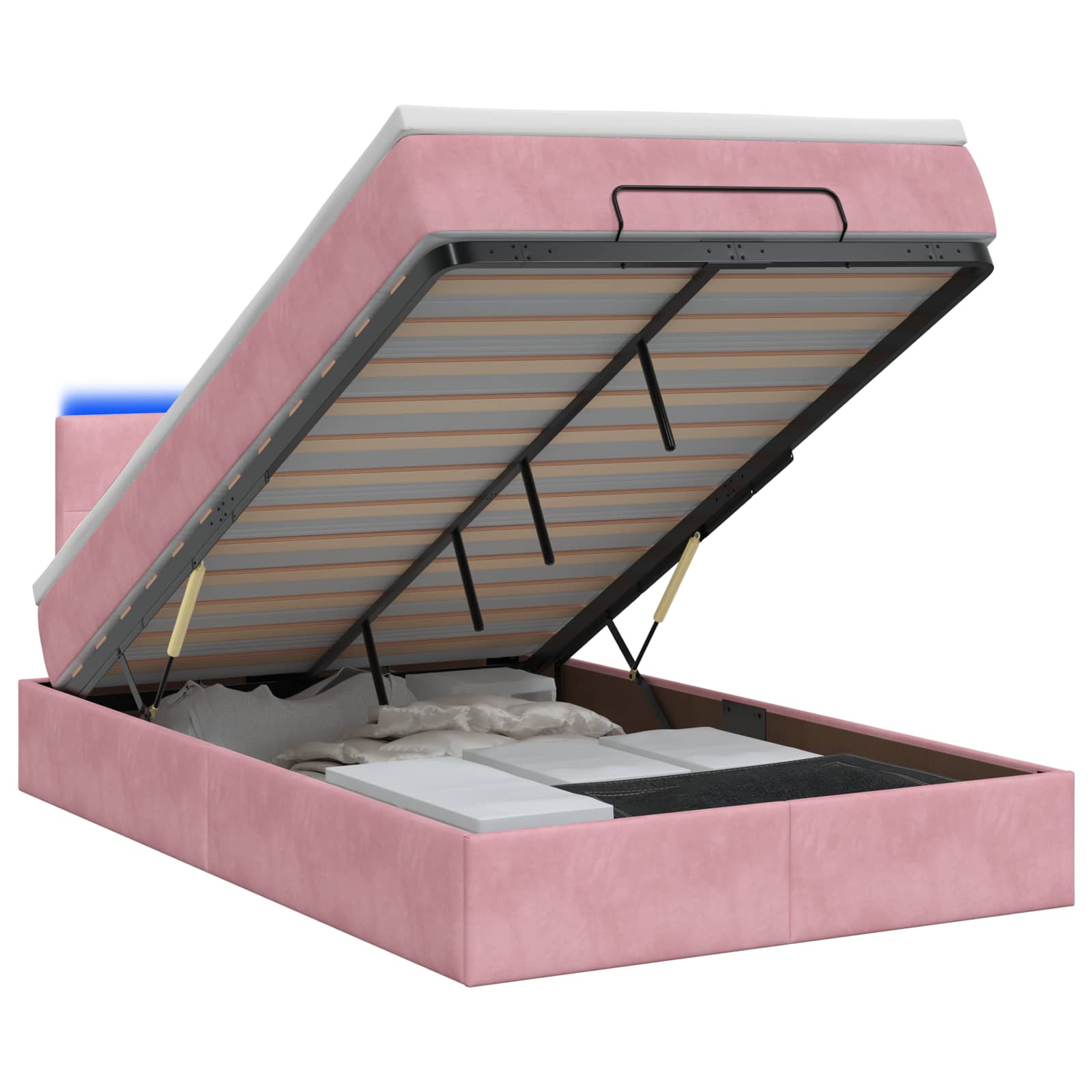 Κρεβάτι Ottoman με Στρώμα και LED Ροζ 120 x 200 cm Βελούδο - Pakobazaar