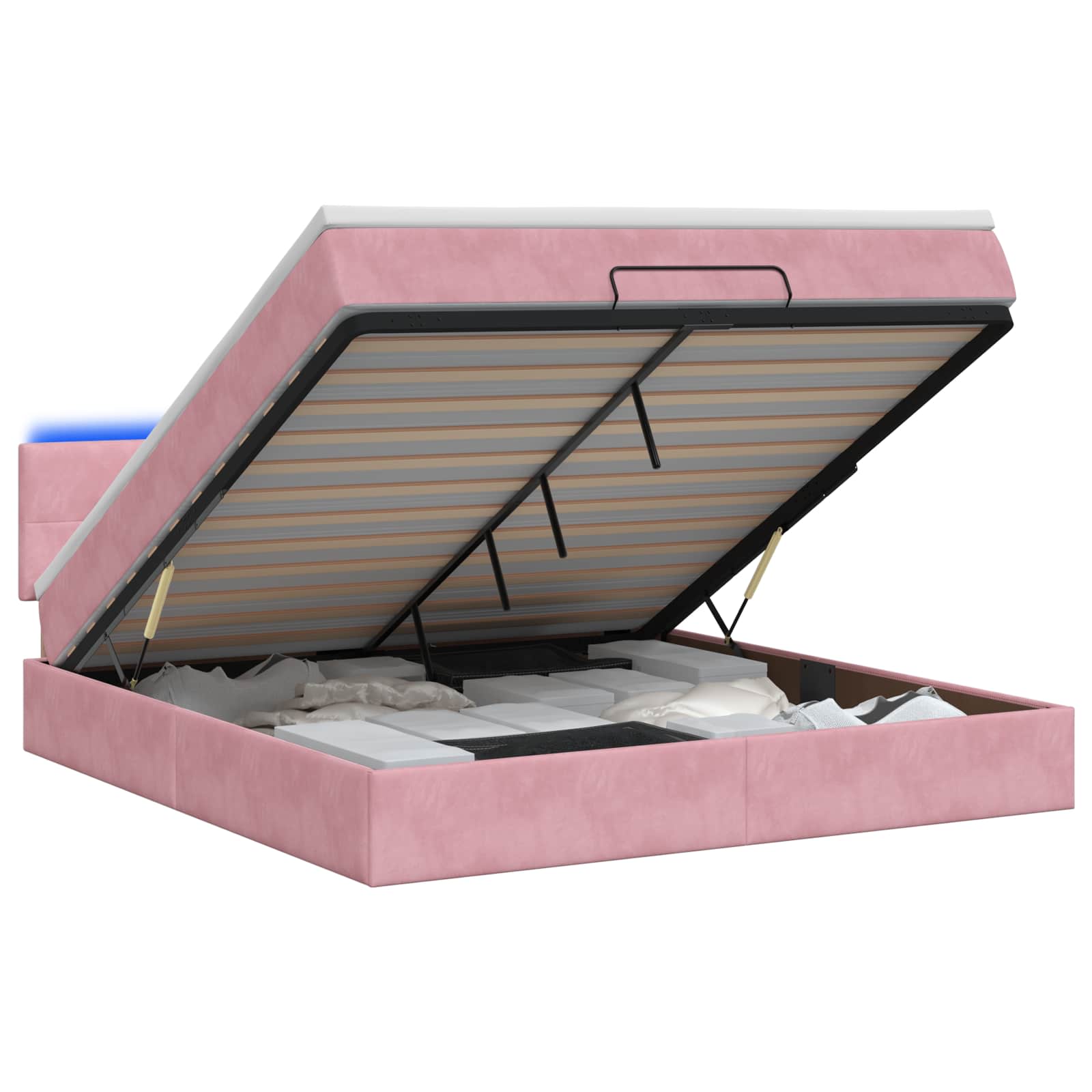 Κρεβάτι Ottoman με Στρώμα και LED Ροζ 140 x 190 cm Βελούδο - Pakobazaar