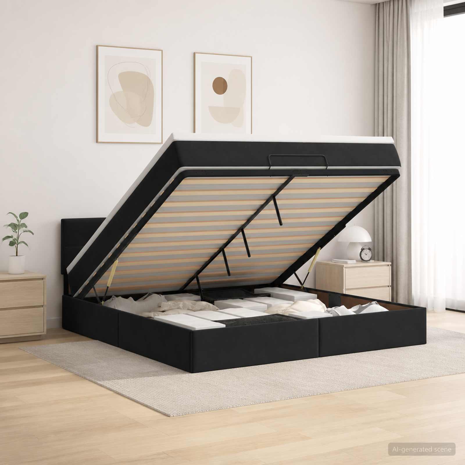Κρεβάτι Ottoman με Στρώμα και LED Μαύρο 160 x 200 cm Βελούδο - Pakobazaar