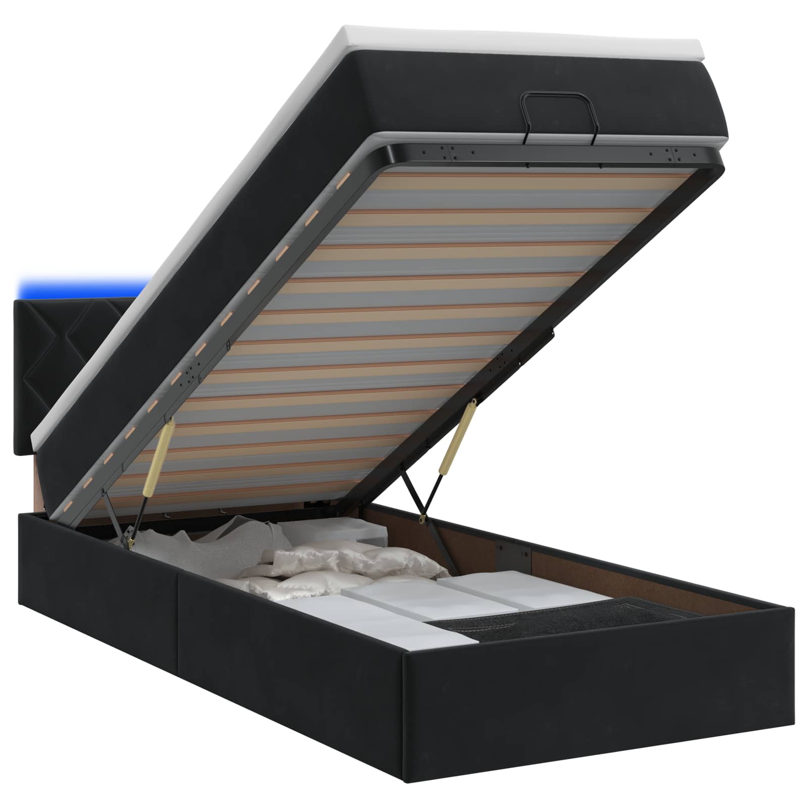 Κρεβάτι Ottoman με Στρώμα και LED Μαύρο 80 x 200 cm Βελούδο - Pakobazaar