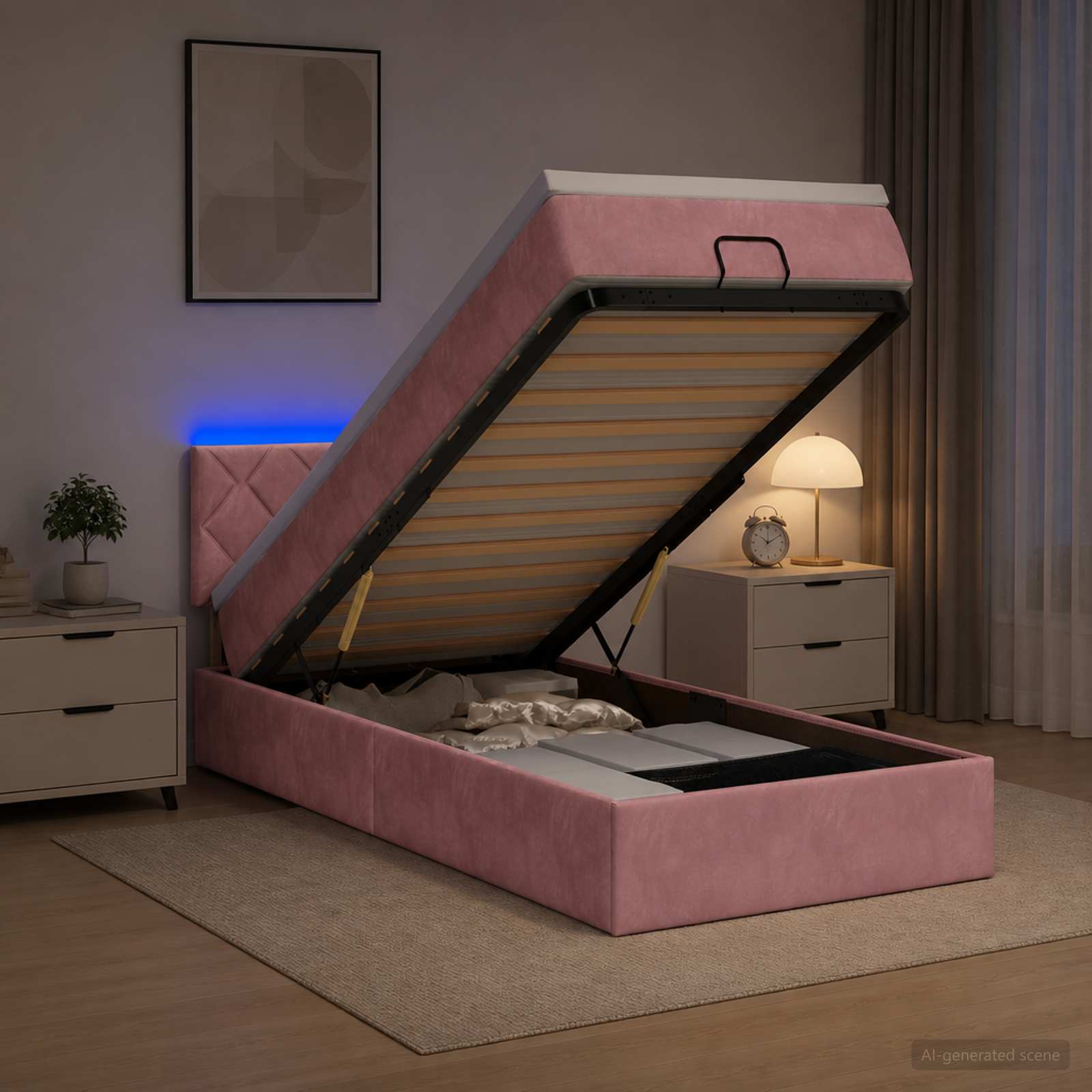 Κρεβάτι Ottoman με Στρώμα και LED Ροζ 90 x 190 cm Βελούδο - Pakobazaar