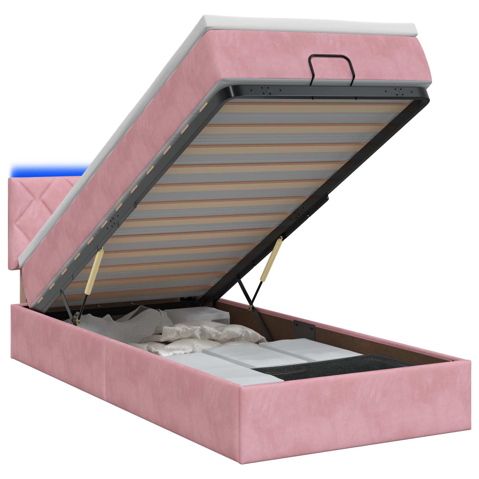 Κρεβάτι Ottoman με Στρώμα και LED Ροζ 90 x 190 cm Βελούδο - Pakobazaar
