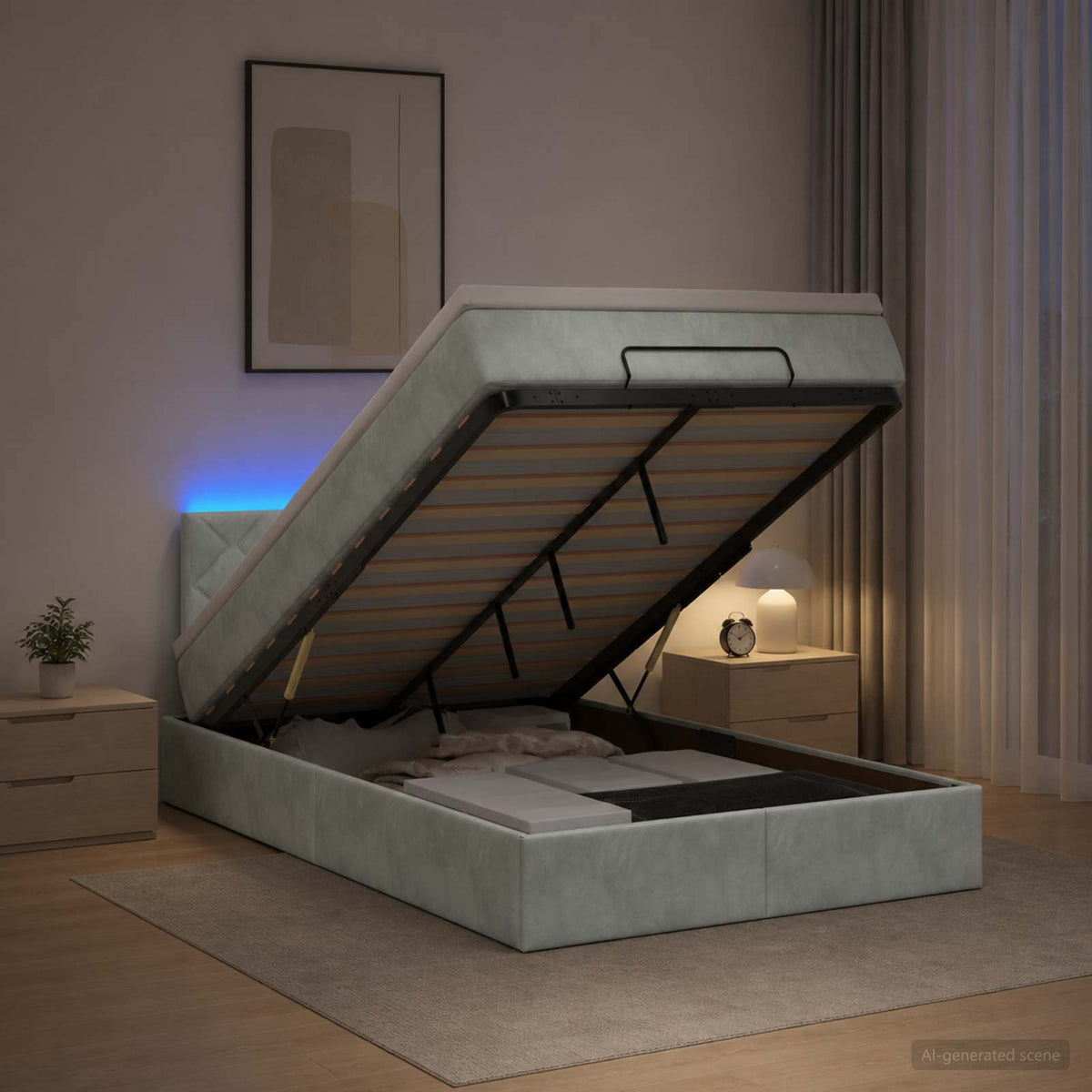 Κρεβάτι Ottoman με Στρώμα και LED Ανοιχτό γκρι 120 x 190 cm