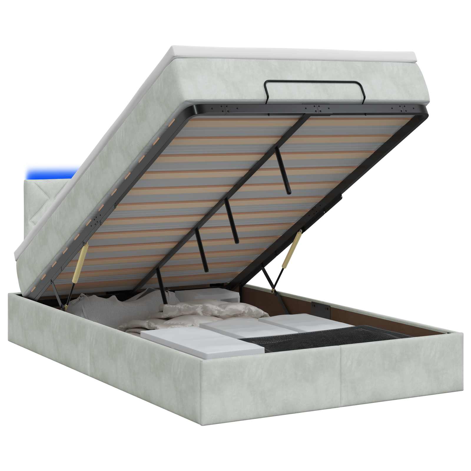 Κρεβάτι Ottoman με Στρώμα και LED Ανοιχτό γκρι 120 x 190 cm - Pakobazaar