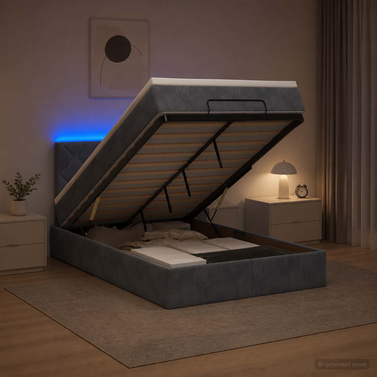 Κρεβάτι Ottoman με Στρώμα και LED Σκούρο Γκρι 120 x 190 cm