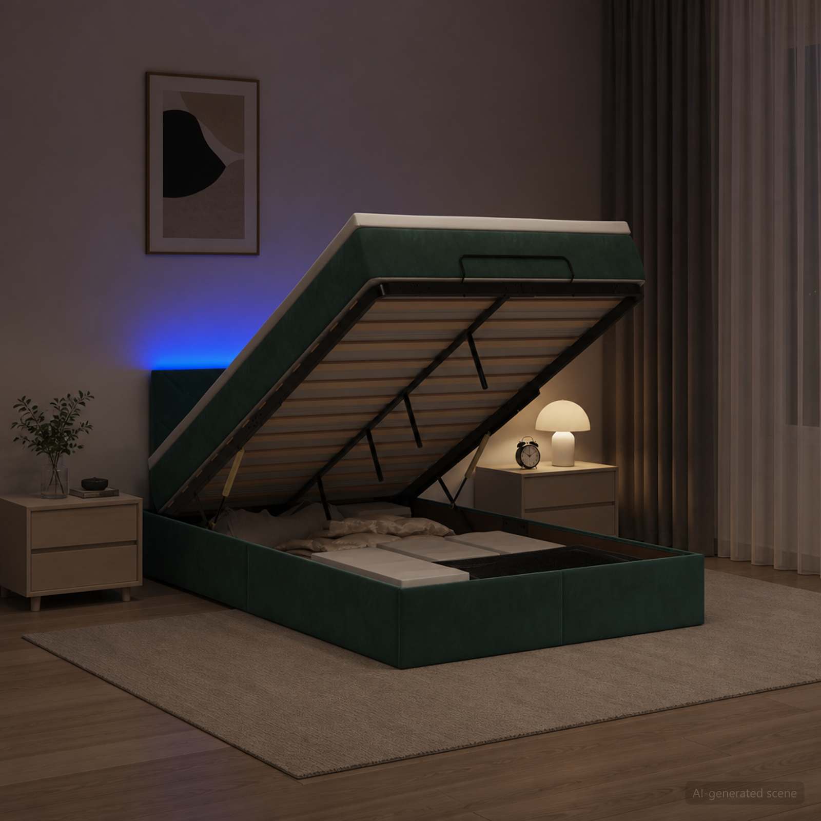 Κρεβάτι Ottoman με Στρώμα και LED Σκούρο Πράσινο 120 x 190 cm - Pakobazaar