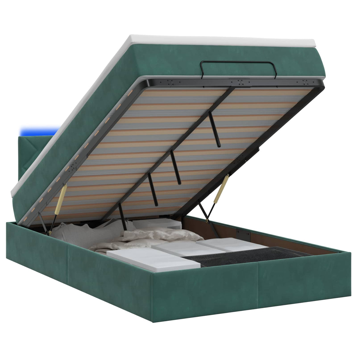 Κρεβάτι Ottoman με Στρώμα και LED Σκούρο Πράσινο 120 x 200 cm - Pakobazaar