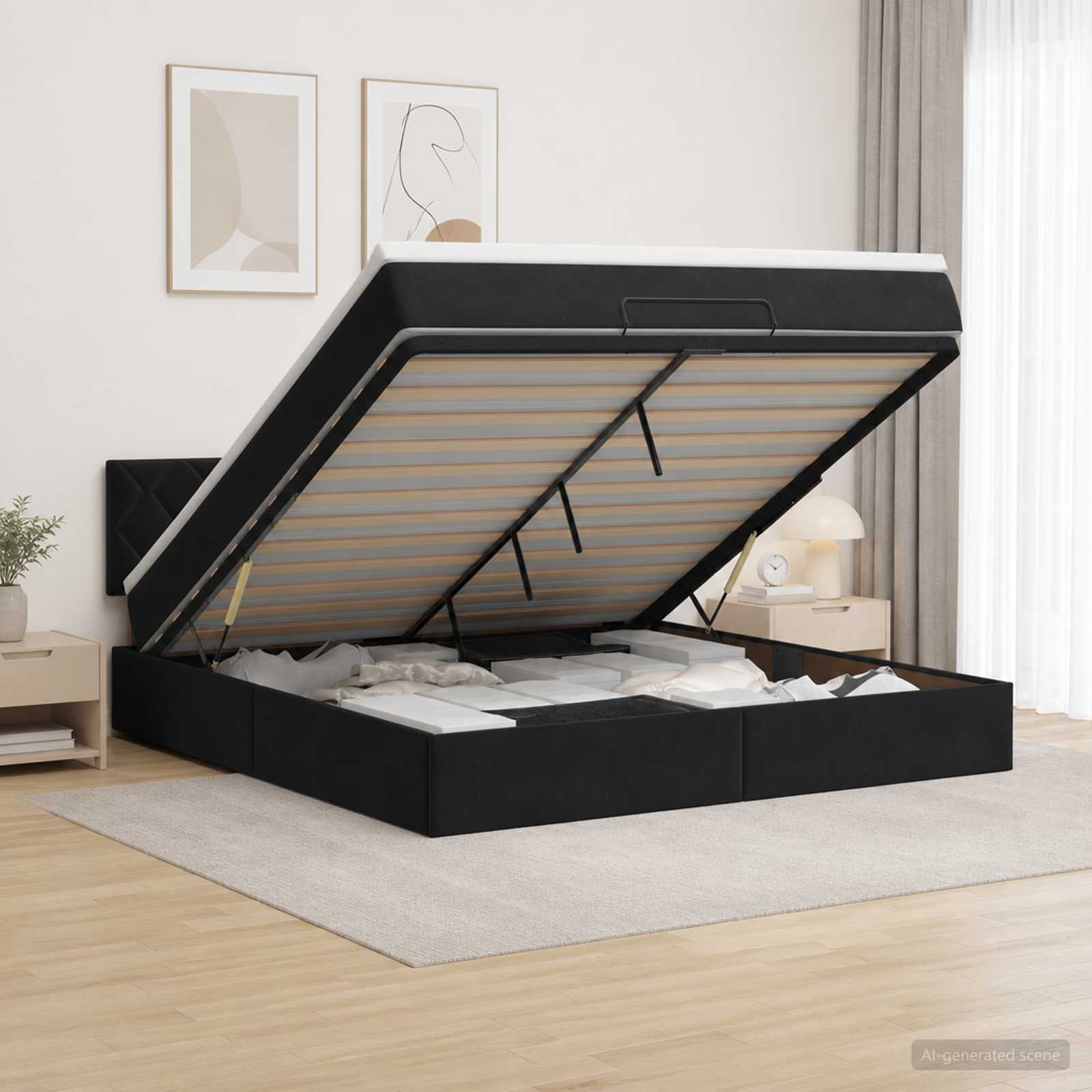 Κρεβάτι Ottoman με Στρώμα και LED Μαύρο 160 x 200 cm Βελούδο - Pakobazaar