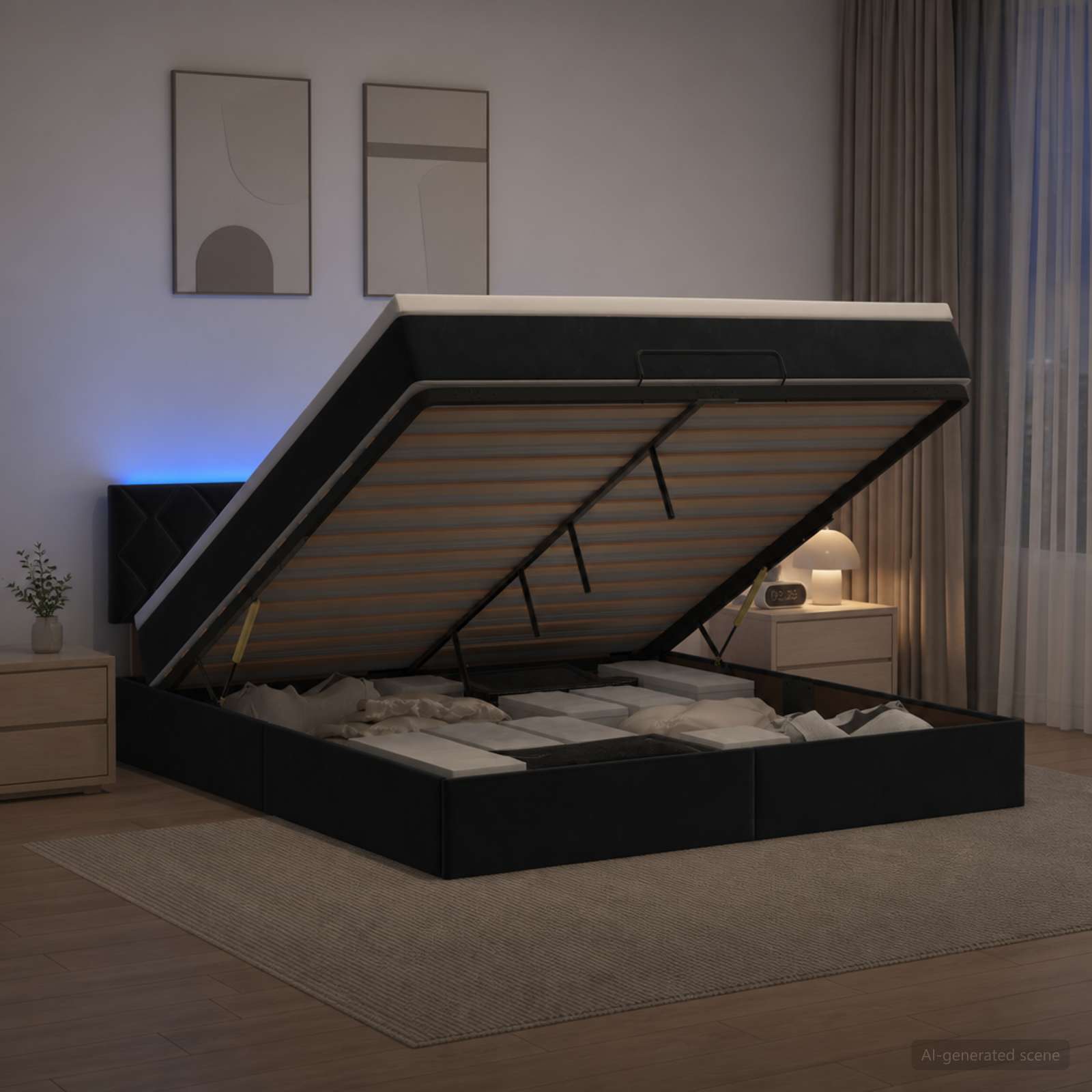 Κρεβάτι Ottoman με Στρώμα και LED Μαύρο 160 x 200 cm Βελούδο - Pakobazaar