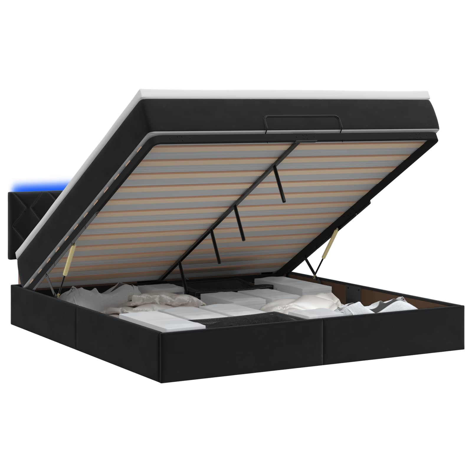Κρεβάτι Ottoman με Στρώμα και LED Μαύρο 160 x 200 cm Βελούδο - Pakobazaar
