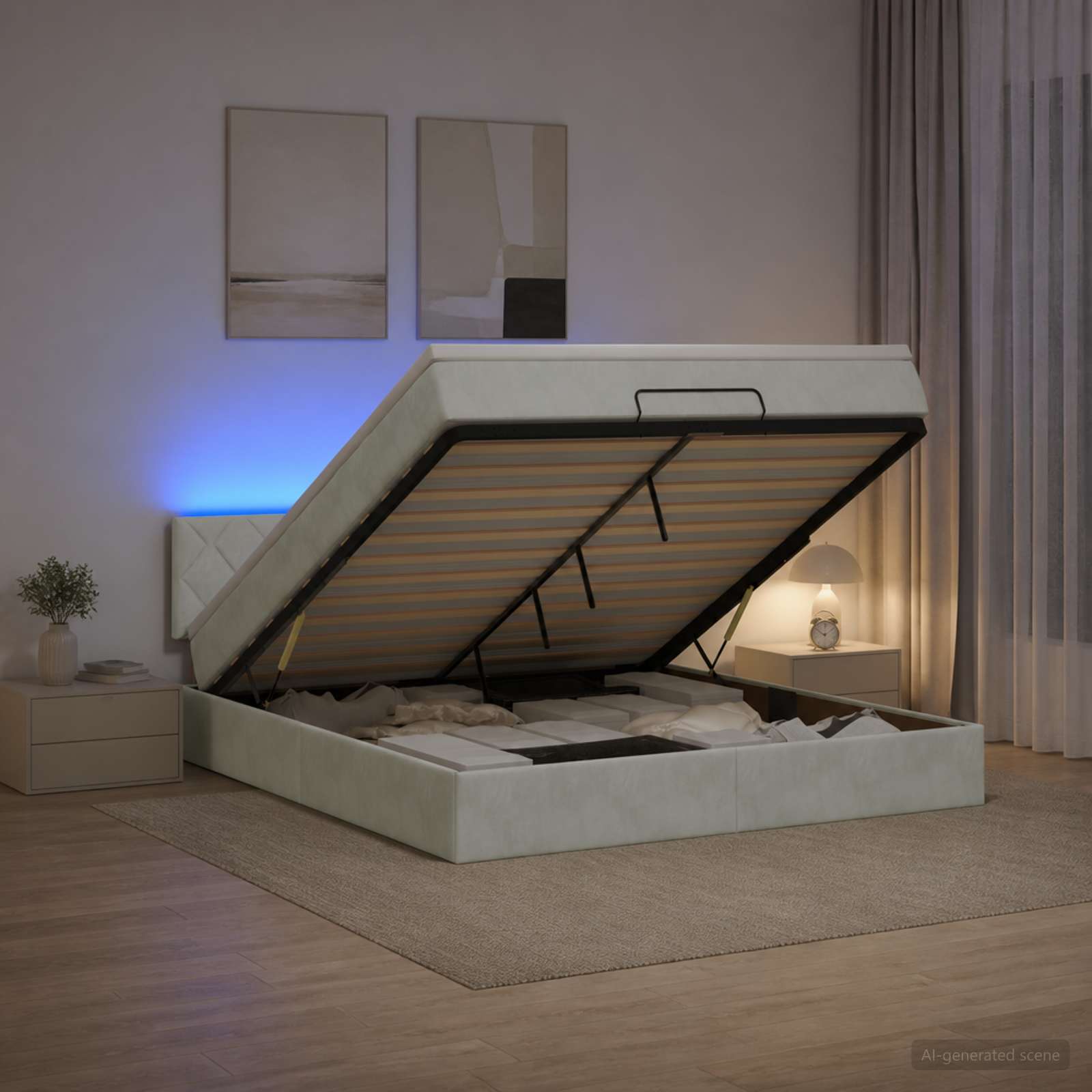 Κρεβάτι Ottoman με Στρώμα και LED Ανοιχτό γκρι 160 x 200 cm - Pakobazaar