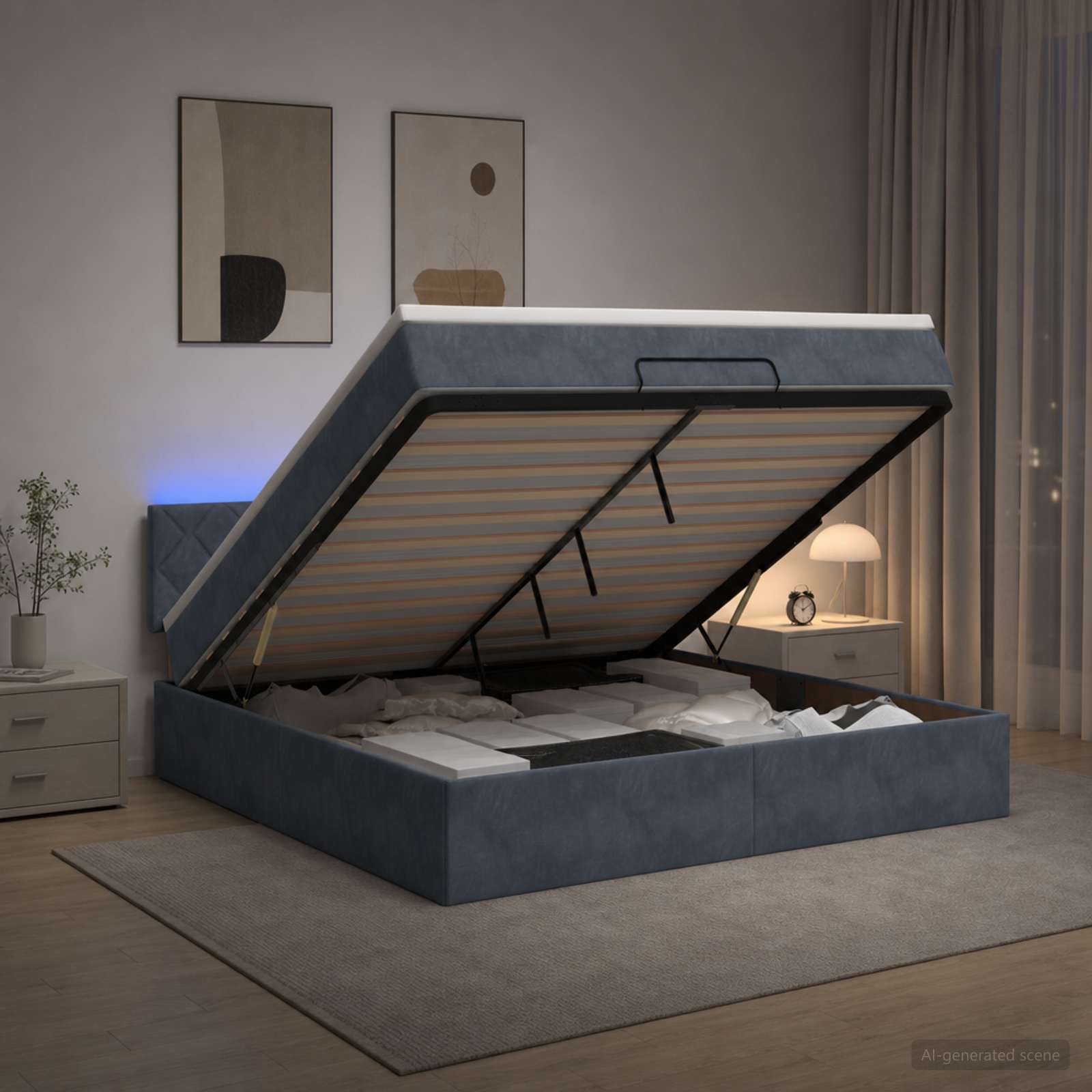 Κρεβάτι Ottoman με Στρώμα και LED Σκούρο Γκρι 180 x 200 cm - Pakobazaar