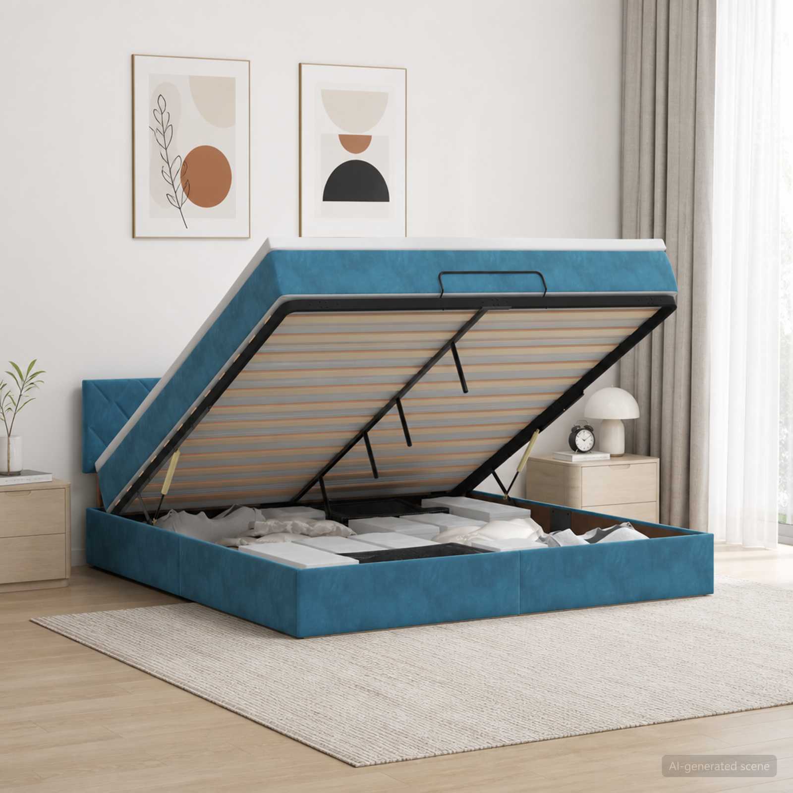 Κρεβάτι Ottoman με στρώμα Σκούρο Μπλε 180 x 200 cm Βελούδο