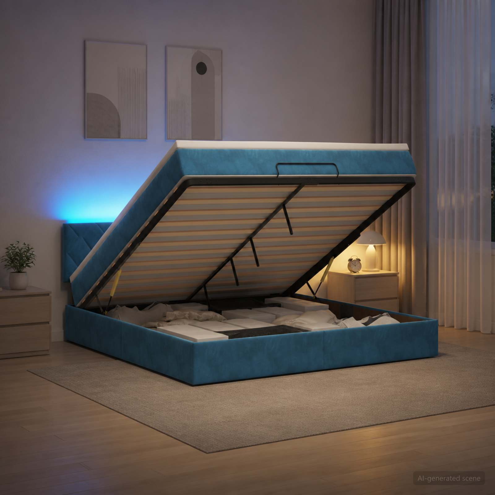 Κρεβάτι Ottoman με Στρώμα και LED Σκούρο Μπλε 180 x 200 cm - Pakobazaar