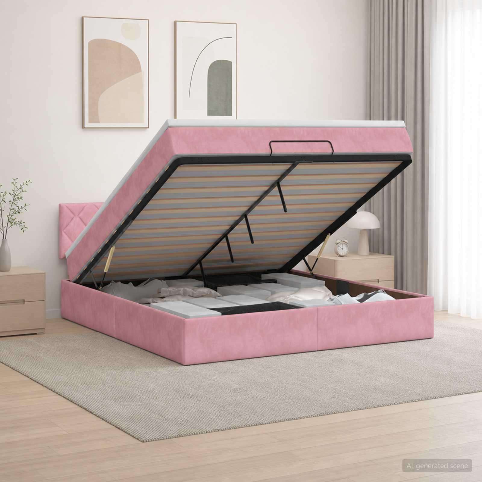Κρεβάτι Ottoman με Στρώμα και LED Ροζ 140 x 200 cm Βελούδο - Pakobazaar