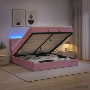 Κρεβάτι Ottoman με Στρώμα και LED Ροζ 140 x 200 cm Βελούδο - Pakobazaar