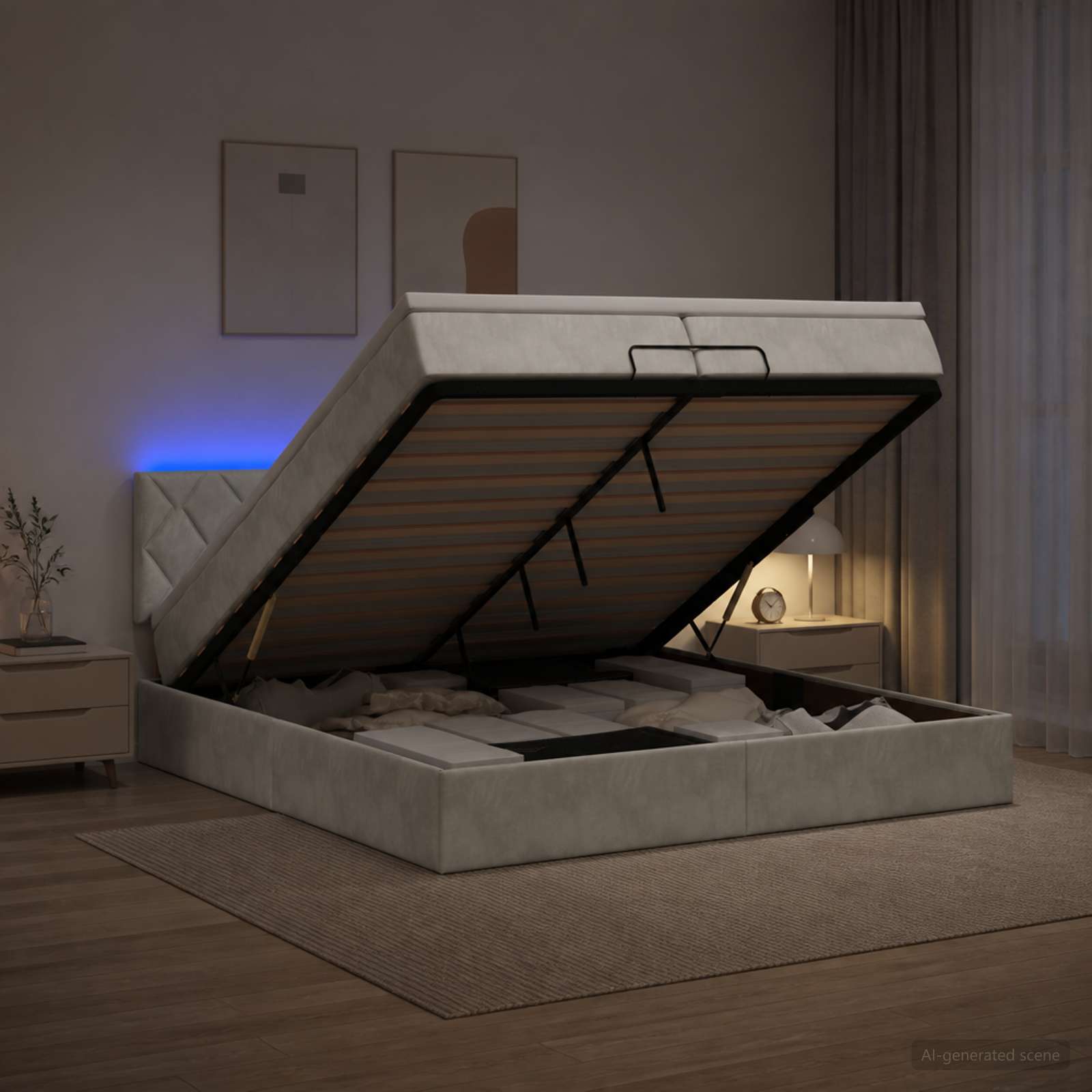 Κρεβάτι Ottoman με Στρώμα και LED Ανοιχτό γκρι 200 x 200 cm - Pakobazaar