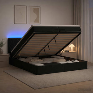 Κρεβάτι Ottoman με Στρώμα και LED Μαύρο 200 x 200 cm Βελούδο - Pakobazaar