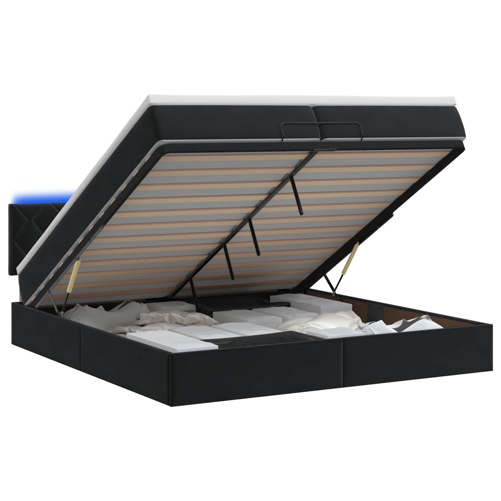 Κρεβάτι Ottoman με Στρώμα και LED Μαύρο 200 x 200 cm Βελούδο - Pakobazaar