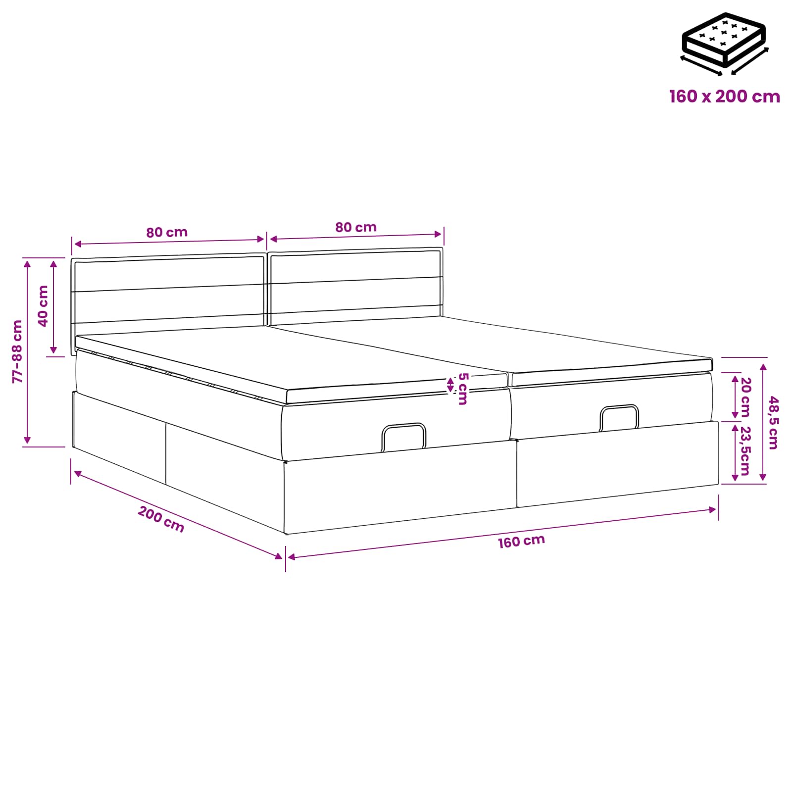 Κρεβάτι Ottoman με Στρώμα και LED Taupe 160 x 200 cm Ύφασμα - Pakobazaar