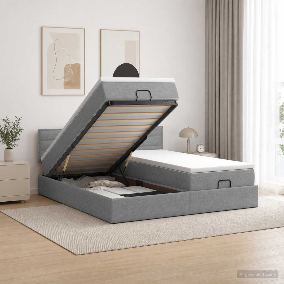 Κρεβάτι Ottoman με Στρώμα και LED Ανοιχτό γκρι 180 x 200 cm - Pakobazaar