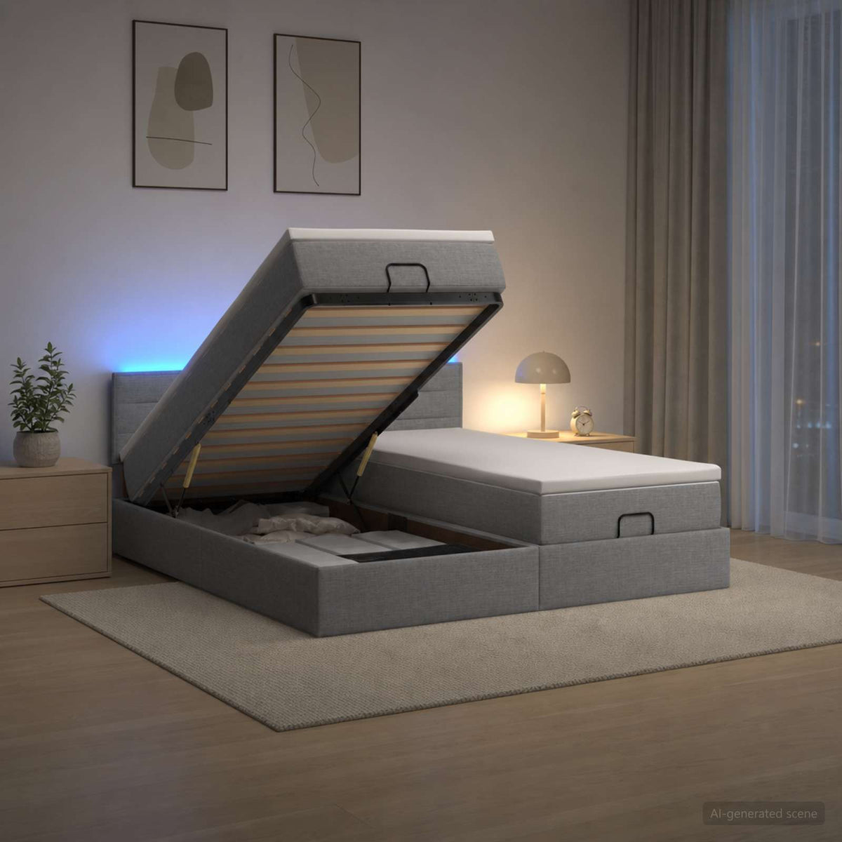 Κρεβάτι Ottoman με Στρώμα και LED Ανοιχτό γκρι 180 x 200 cm - Pakobazaar