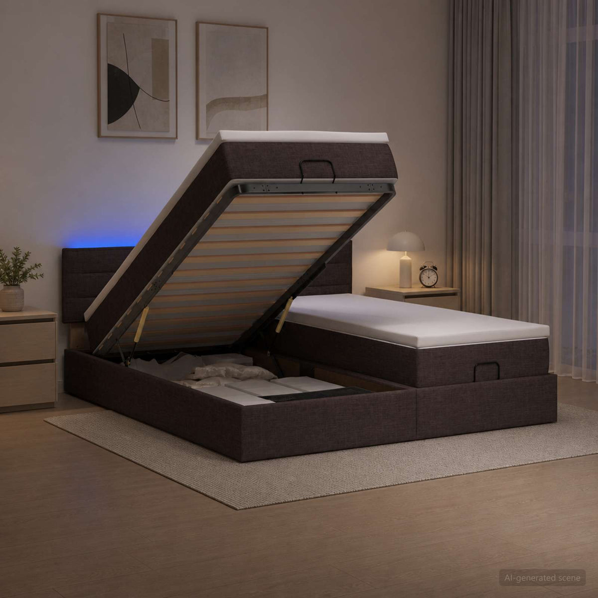 Κρεβάτι Ottoman με Στρώμα και LED Σκούρο Καφέ 160 x 200 cm
