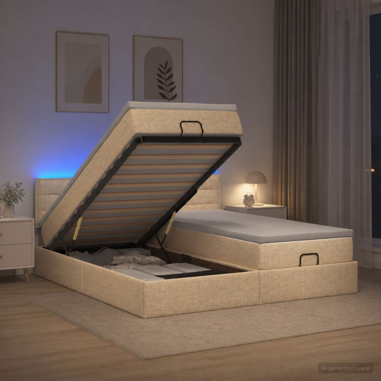 Κρεβάτι Ottoman με Στρώμα και LED Κρεμ 180 x 200 cm Ύφασμα - Pakobazaar