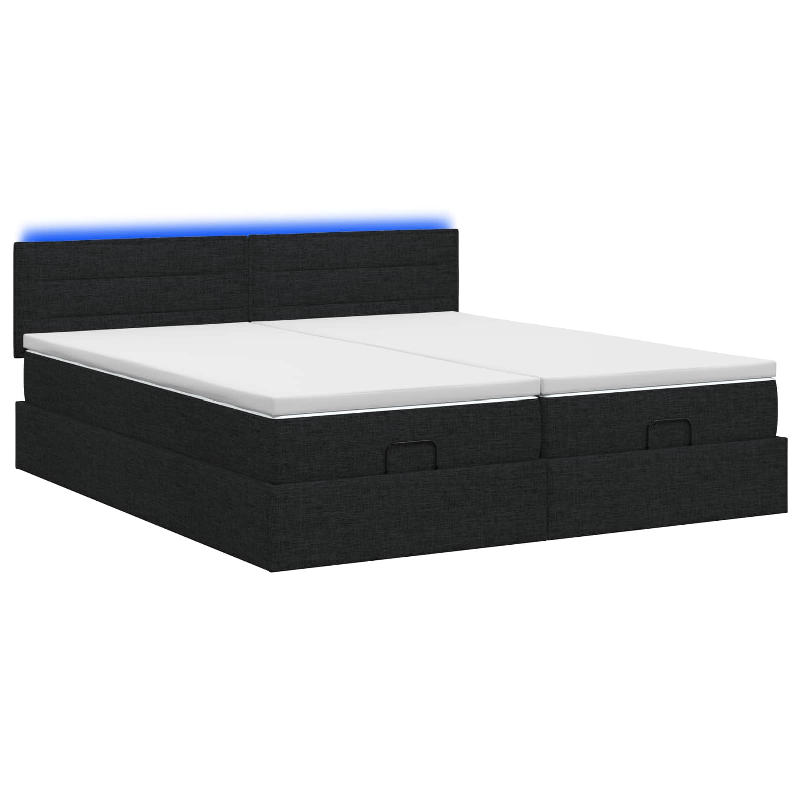 Κρεβάτι Ottoman με Στρώμα και LED Μαύρο 200 x 200 cm Ύφασμα - Pakobazaar