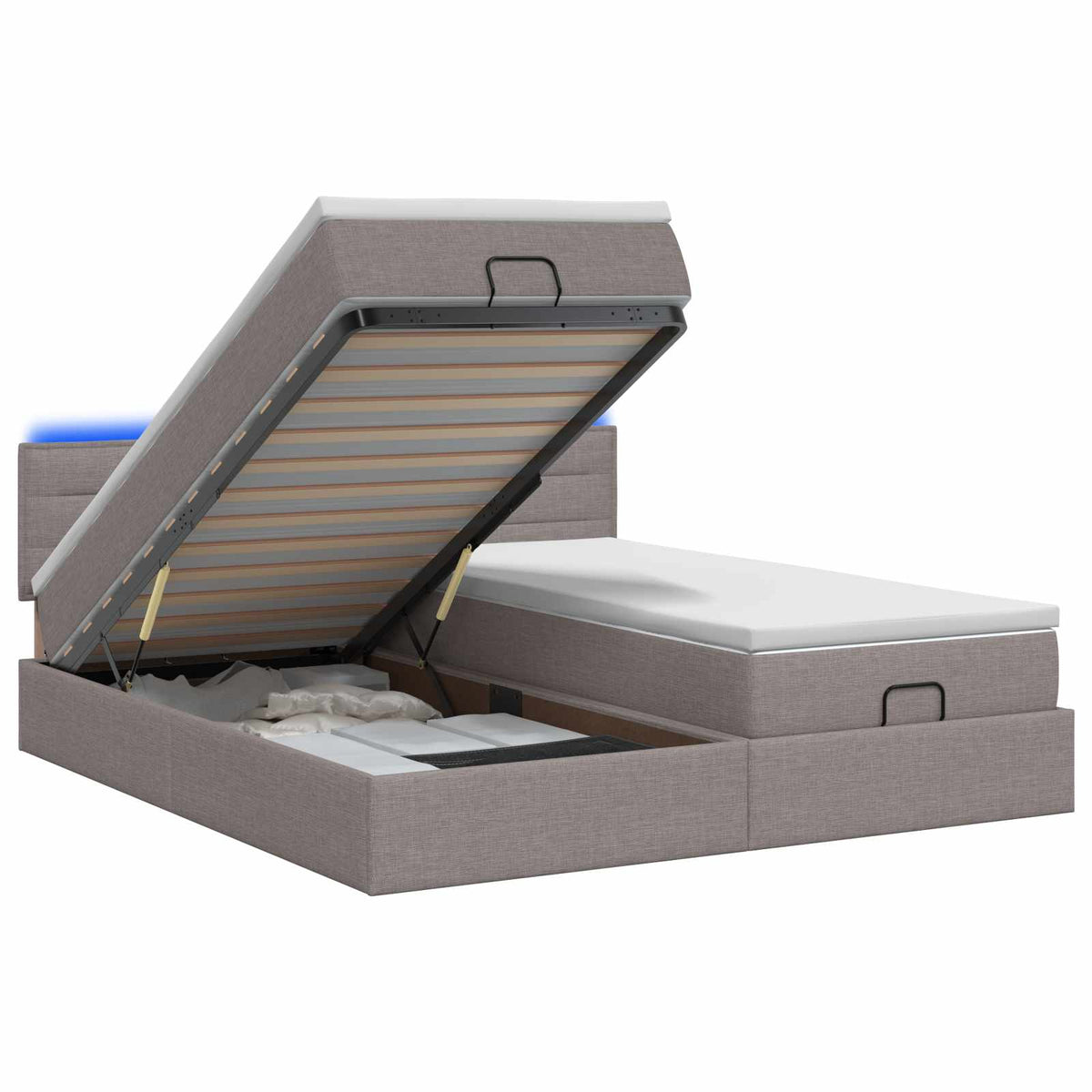 Κρεβάτι Ottoman με Στρώμα και LED Taupe 200 x 200 cm Ύφασμα - Pakobazaar