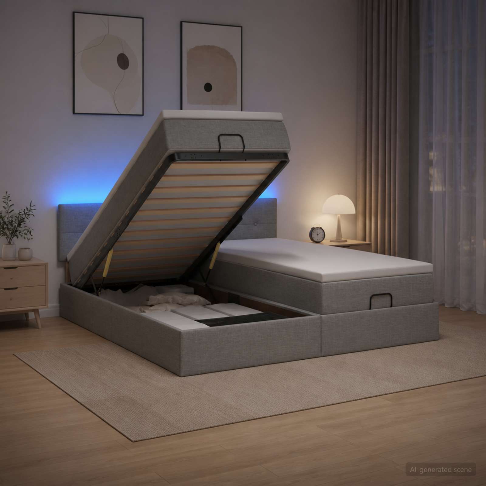Κρεβάτι Ottoman με Στρώμα και LED Ανοιχτό γκρι 200 x 200 cm - Pakobazaar